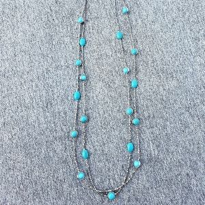 Chico's Statement Necklace Double Strained with Turquoise colored beads.